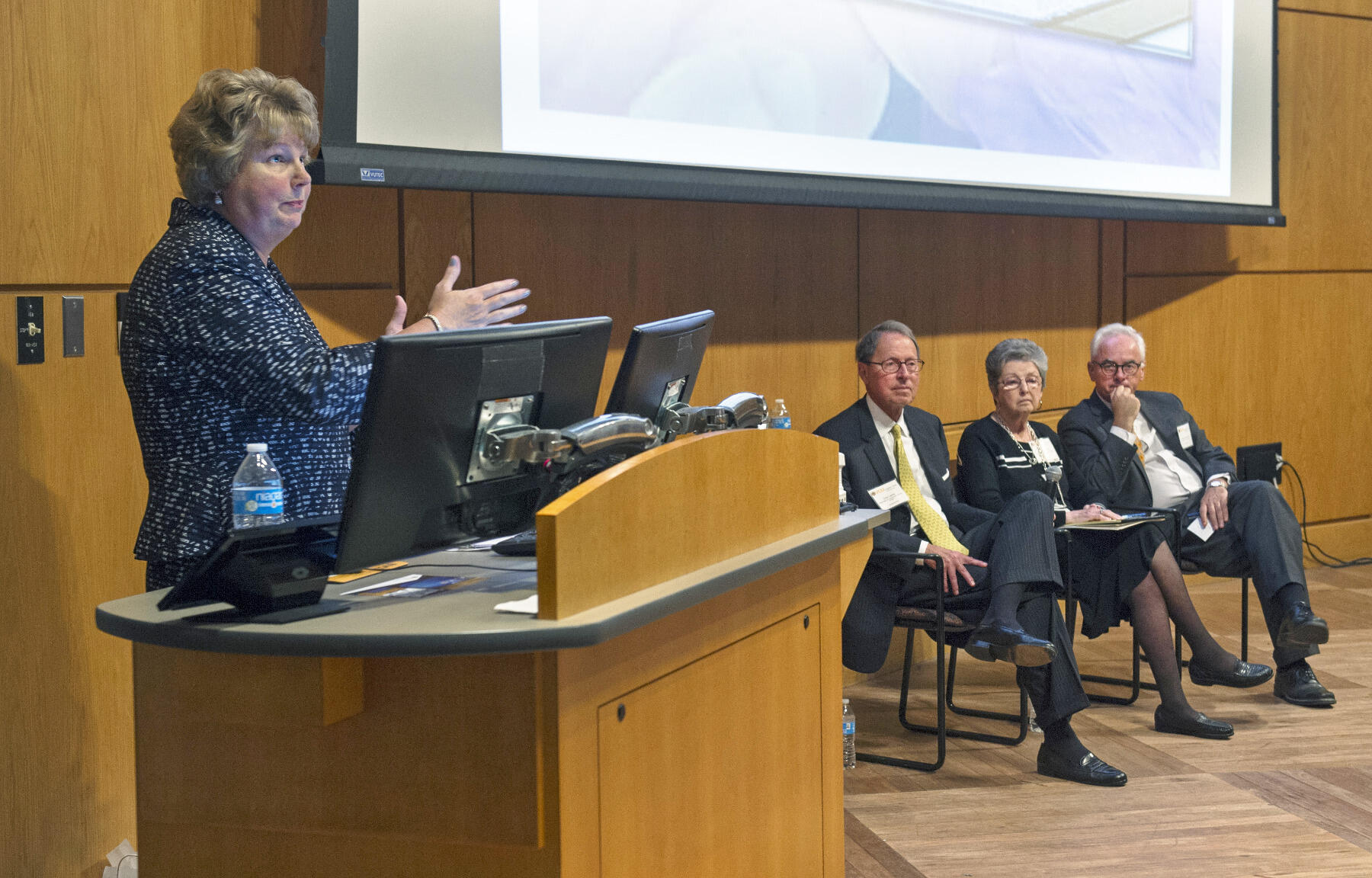 Beth Ann Swan, Ph.D., addresses the crowd during her keynote speech.
<br>Photo by Kevin Morley, University Marketing