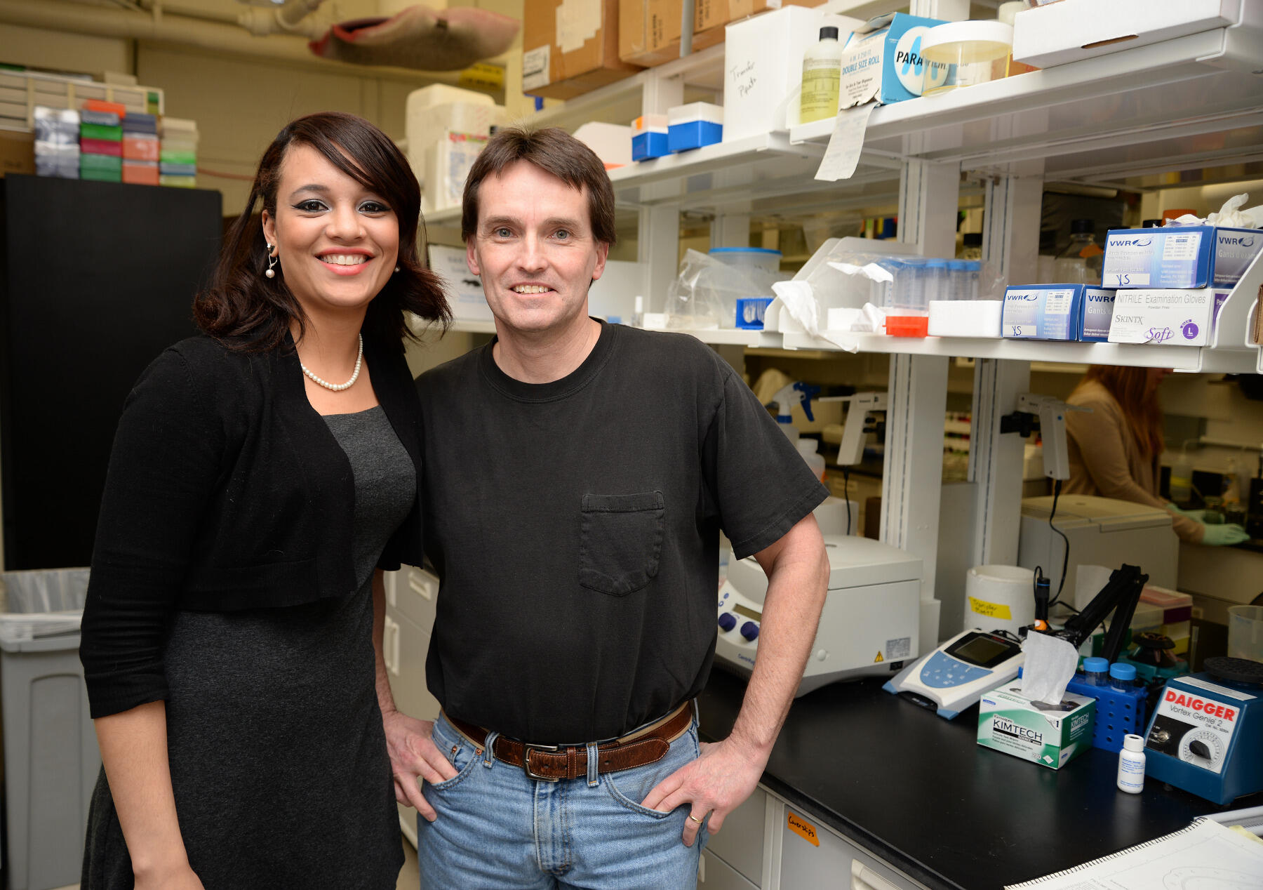 Sarah Izabel and her IMSD mentor, Jeffrey Dupree, Ph.D., associate professor of anatomy and neurobiology in the School of Medicine.