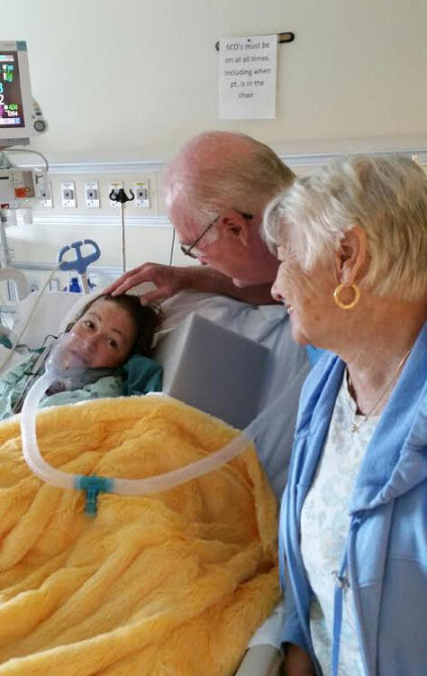 Jennifer Taylor in the hospital with her parents Ed and Ruth Taylor.