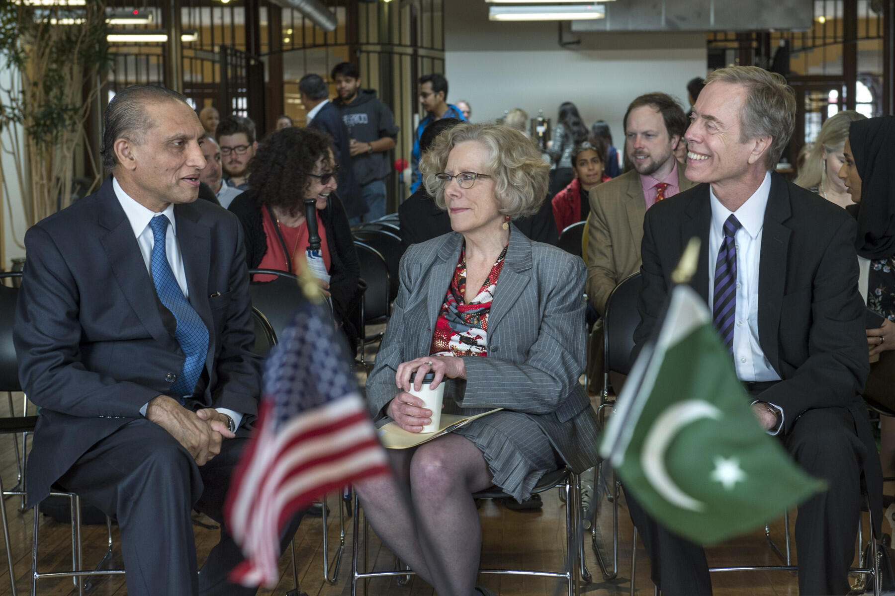 From left: Aizaz Ahmad Chaudhry, the ambassador of Pakistan to the United States; Wendy Kliewer, Ph.D., professor and chair of the Department of Psychology; and J. Randy Koch, Ph.D., research associate professor in the Department of Psychology and program coordinator of the Hubert H. Humphrey Fellowship Program at VCU.