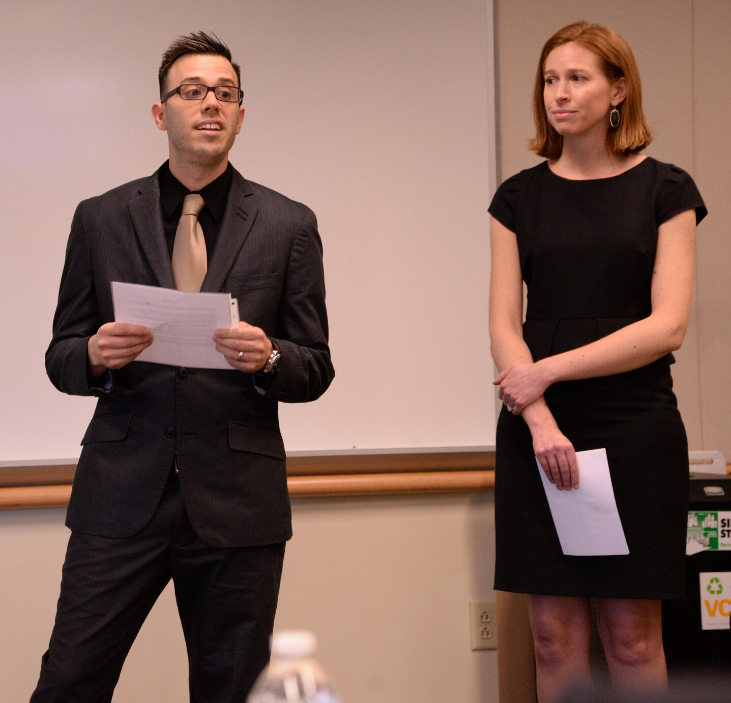 Academic Advisor Vinnie Merida and Claire Calise, assistant director of student and corporate engagement, discuss their proposed Ramp it Up program.