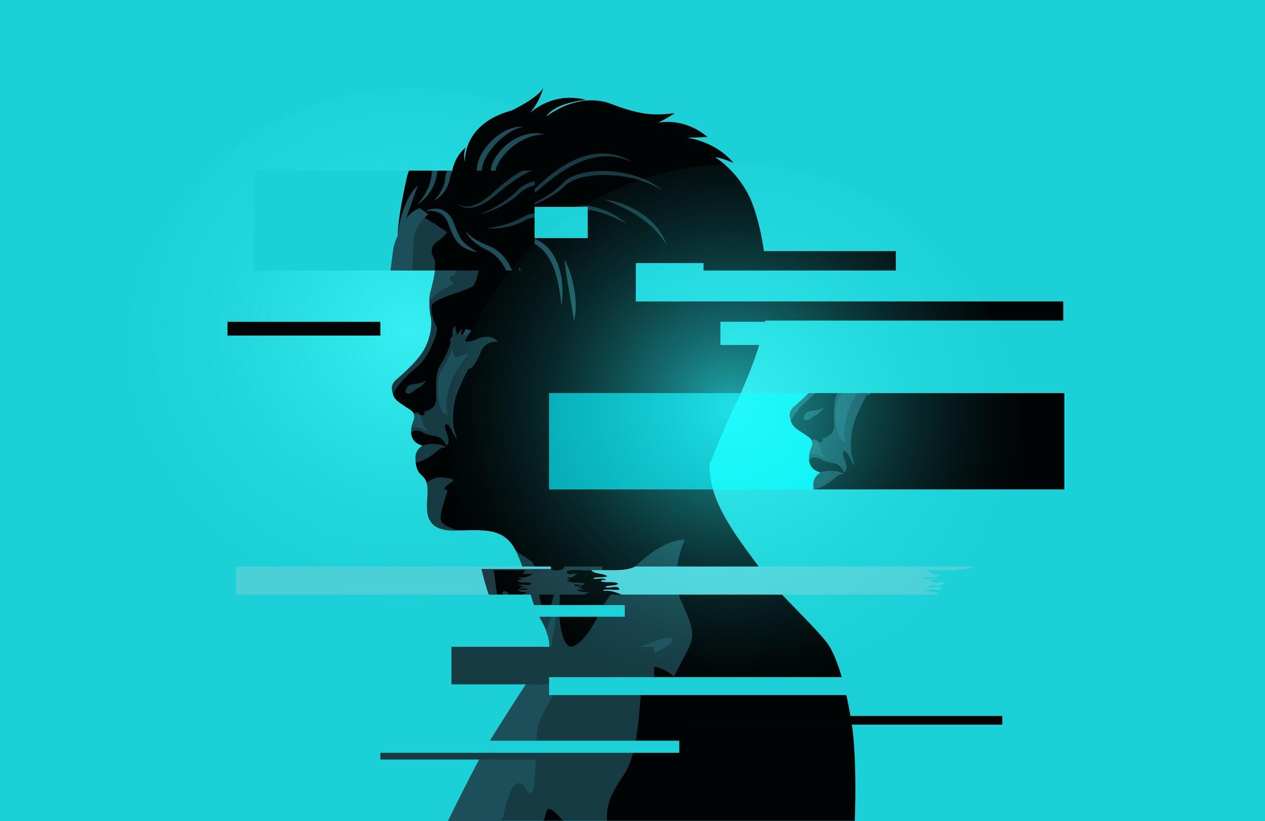 Stylized profile drawing of a person.