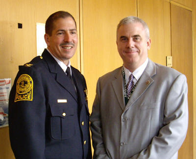 VCU Police Chief John Venuti (left) traveled to Quantico to attend graduation ceremonies for Lt. Christopher Preuss (right.) Preuss graduated from the FBI’s National Academy, an invitation-only training program for law enforcement personnel from around the world. Photo provided by John Venuti.