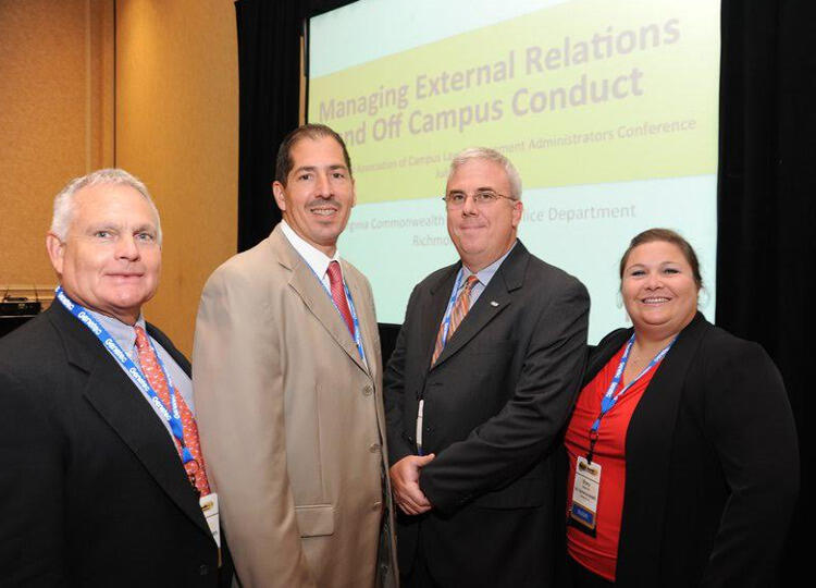 From left: Greg Felton, external relations officer for VCU Police; John Venuti, chief of VCU Police; Christopher Preuss, assistant chief of VCU Police; and Shana Mell, performance manager of VCU Police, at the annual conference of the International Association of Campus Law Enforcement Administrators. <br>Photo provided by Shana Mell.