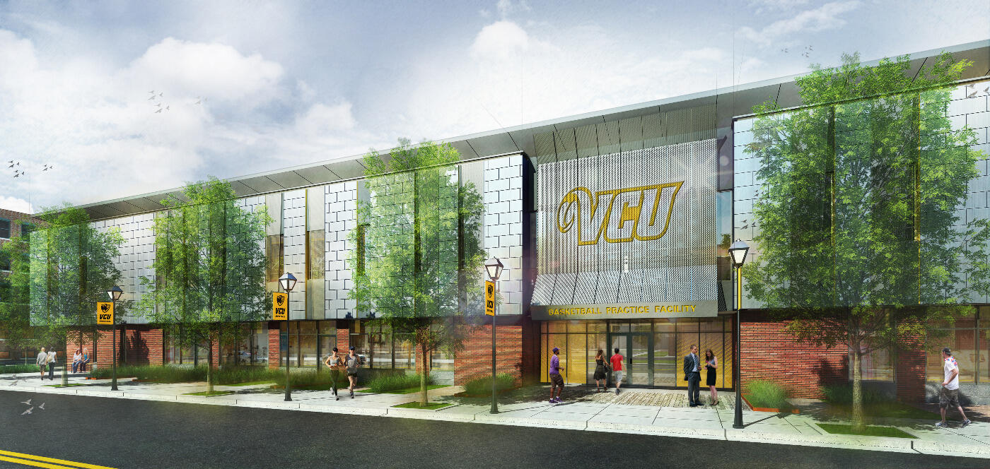 Rendering of the entrance to VCU's new basketball facility. Courtesy of VMDO Architects. 