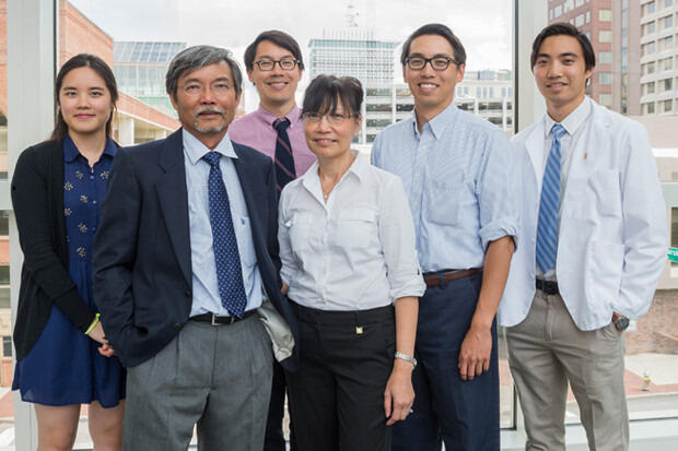 The Le family at the July 30, 2015, White Coat Ceremony. (Left to right) Katherine, Khanh, Brian, Nga, John and Christopher. Sister Audrey Le not pictured. Photo by Allen Jones, VCU University Marketing.