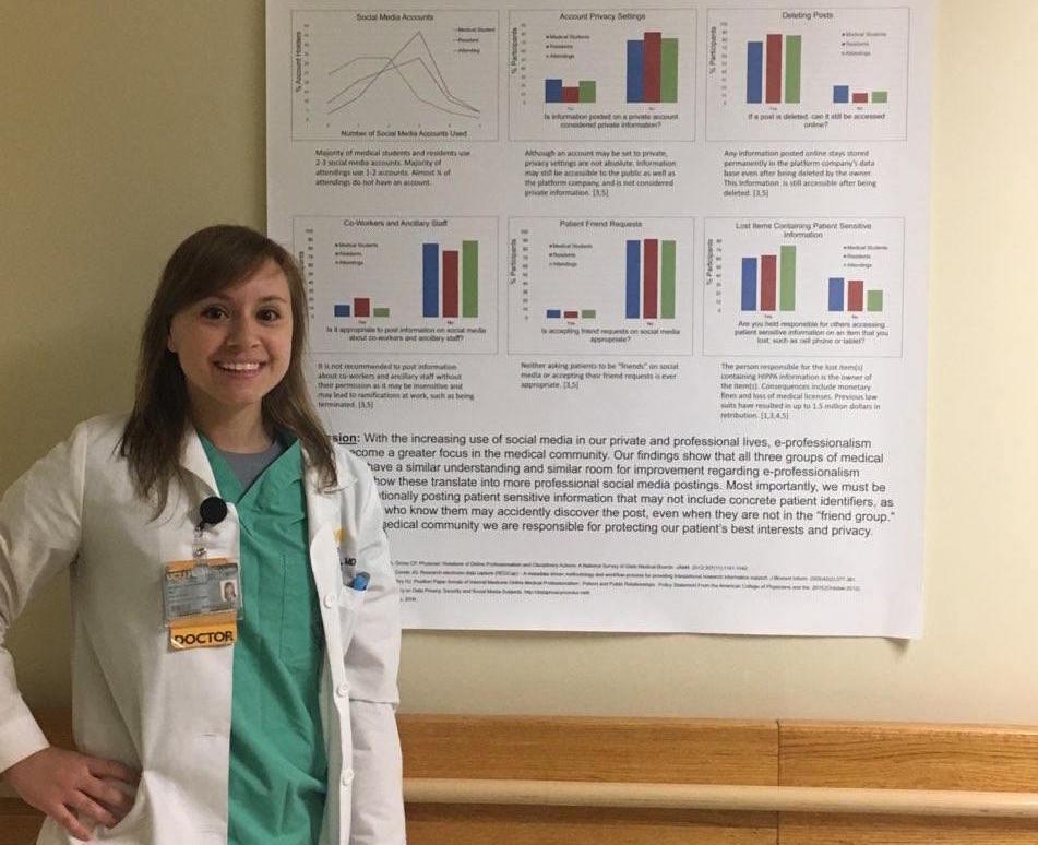 Monika Debkowska, M.D., presented her research on social media use among medical professionals at the Resident-Fellow Research Day. “There are very few set policies or guidelines for social media use for medical professionals,” she said. (Photo courtesy of Monika Debkowska)