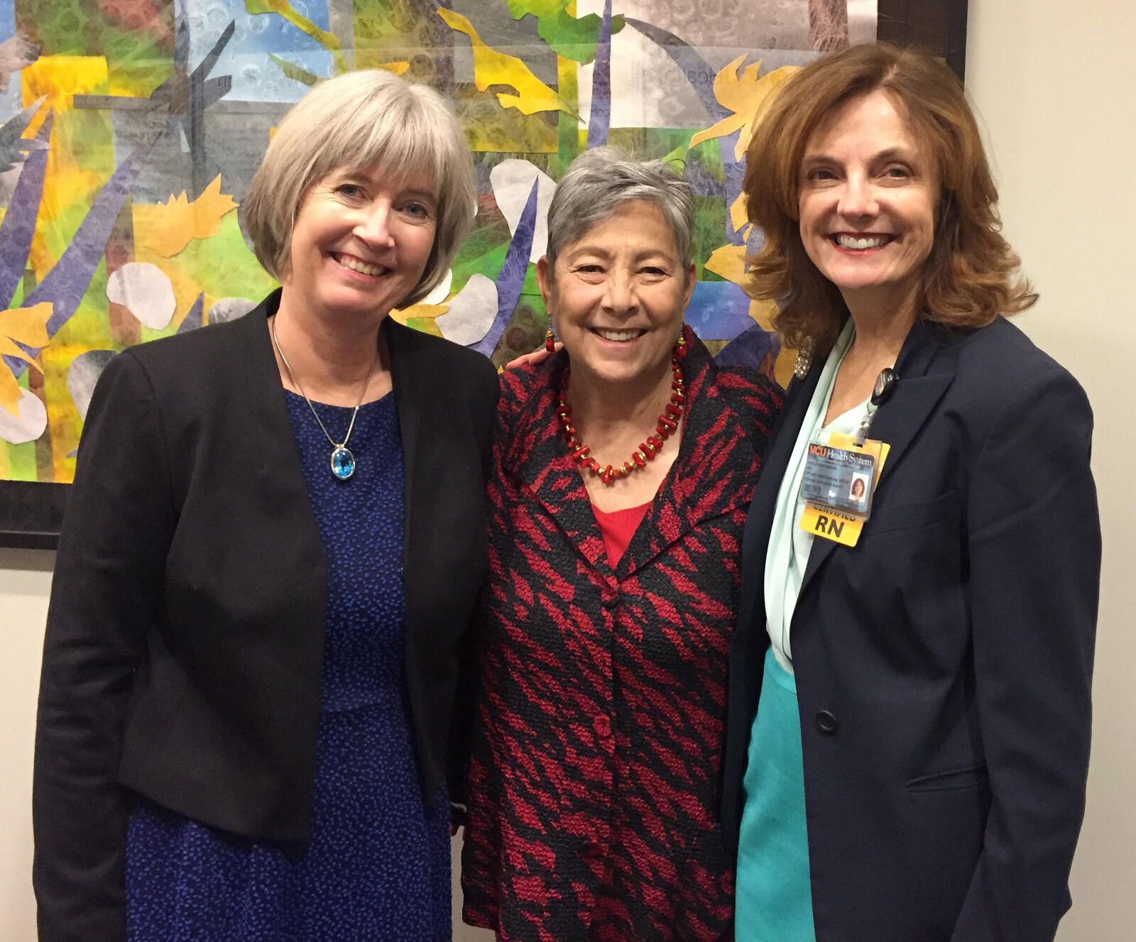 Marianne Baernholdt, Ph.D.,director of the Langston Center for Quality, Safety and Innovation; Nancy Langston, Ph.D., retired School of Nursing dean; and Deb Zimmerman, DNP chief nursing officer and vice president of patient care services for VCU Health System.