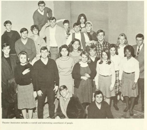 Beatrice Wynn Bush stands in the far right of this photo of the theater club, which appeared in the 1967 RPI yearbook.