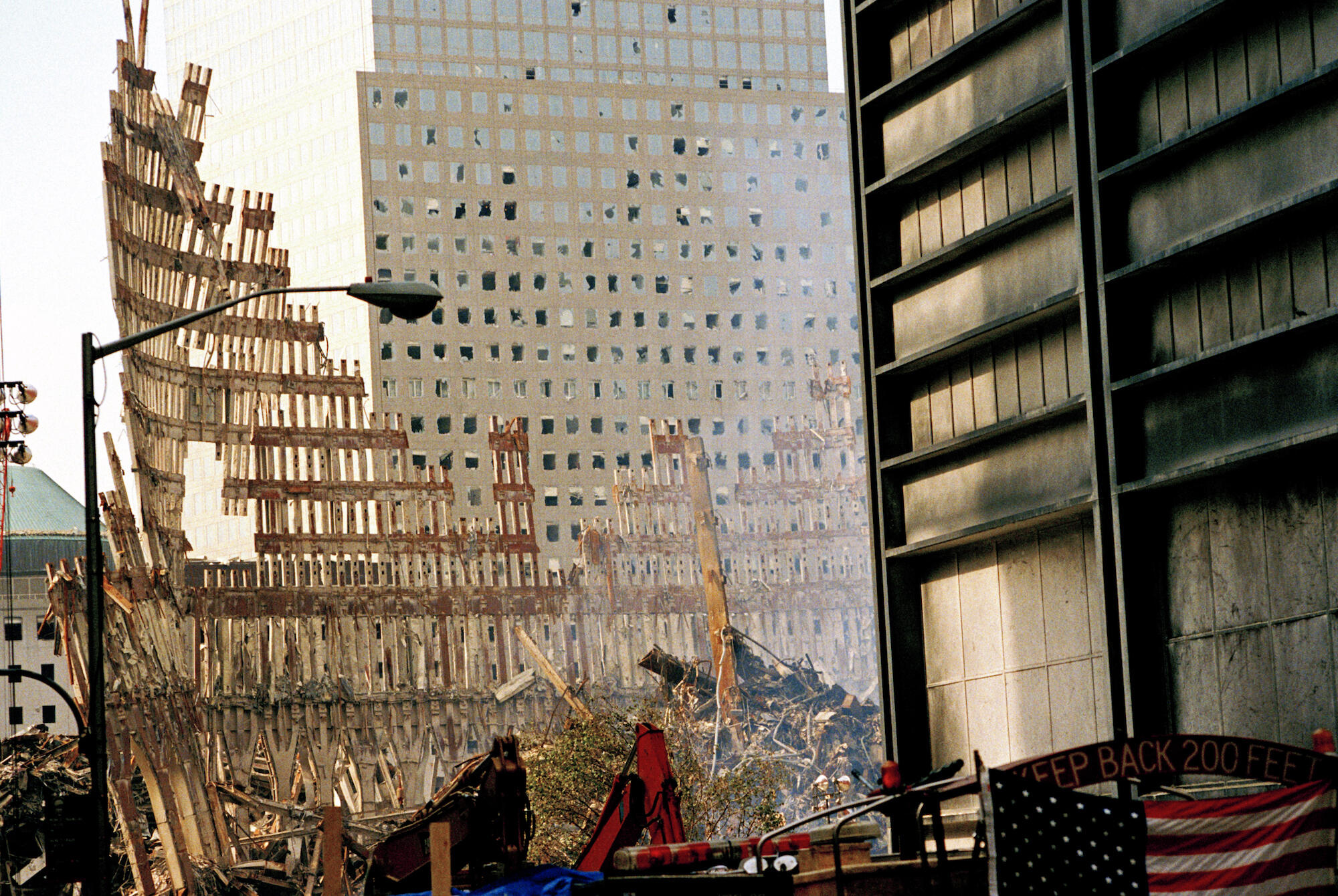 Steel skeleton of the south tower of the World Trade Center Tower days after the 9/11 attacks.
