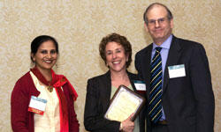Bela Sood, M.D., president of VCU Women in Science, Dentistry and Medicine Faculty Organization, Wendy Klein, M.D., associate professor in the VCU School of Medicine and Jerome F. Strauss III, M.D., Ph.D., dean of the VCU School of Medicine. 

Photo courtesy of Jennifer Watson, VCU Creative Services