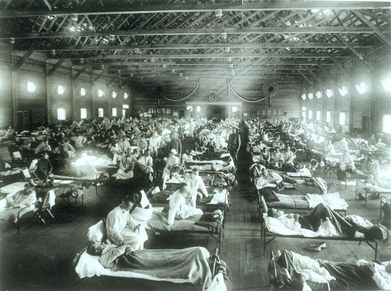 Emergency hospital during 1918 influenza epidemic, Camp Funston, Kansas. (Courtesy of the National Museum of Health and Medicine, Armed Forces Institute of Pathology, Washington, D.C., Image NCP 1603)