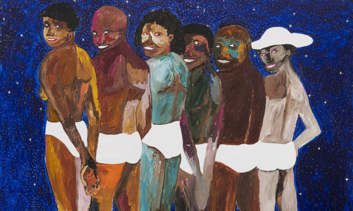 Detail view, Gideon Appah, \"Remember Our Stars,\" 2020. Oil and acrylic on canvas. Photo: Adam Reich