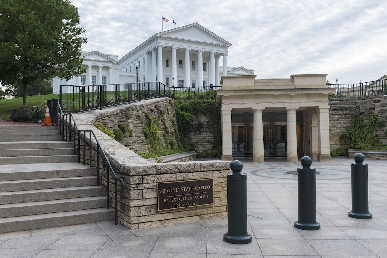 An entrance to the Virginia State Capitol building.