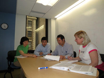 A VCU research team will present findings at XIX International AIDS Conference. Seated from left to right: post-doctoral research fellows, Chun Hao, Ph.D., and Chunpeng Zang, Ph.D., Hongjie Liu, Ph.D., postdoctoral student Jennifer Nield.
