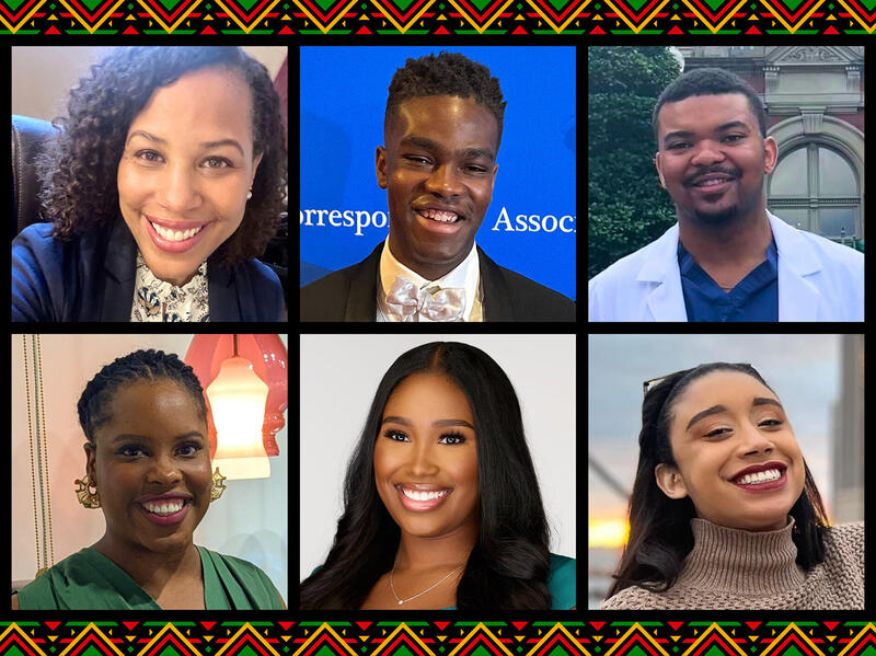 VCU alums who won Black History in the Making Awards when they were students. Clockwise from top left: Eloise Berry, Ph.D., Fadel Allassan, Jaz-Munn Johnson, M.D., Taylor Pattie, Tonecia Brothers-Sutton and Sasha Pierre-Louis.