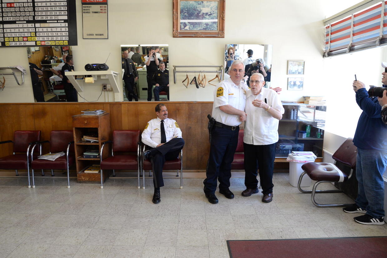 VCU Police and its recruits from the academy each year celebrate Adams and his shop on its anniversary, recognizing Adams as a great community partner. (Photo credit: Brian McNeill)