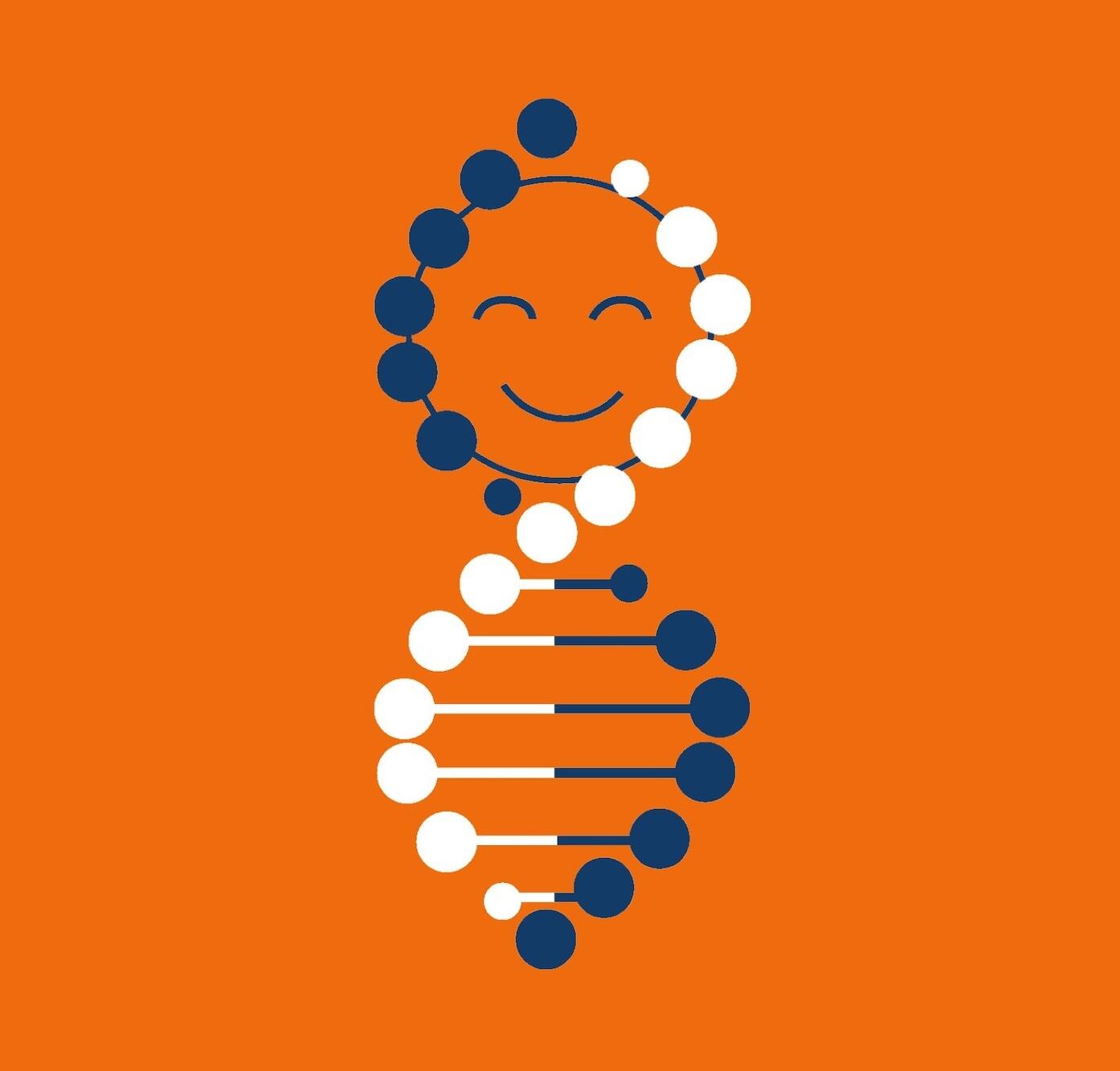 Illustration of a gene helix coil with a smiley face inside it