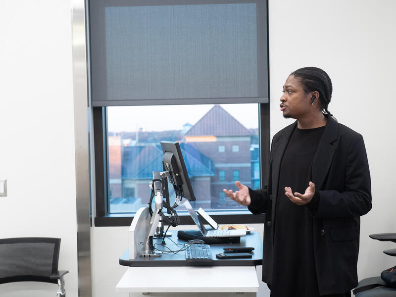 Micah White, who is working toward his Ph.D. in counseling psychology, said, “I always try to approach my research by thinking about practicality, future impact and why anyone should care.” (Thomas Kojcsich, Enterprise Marketing and Communications)