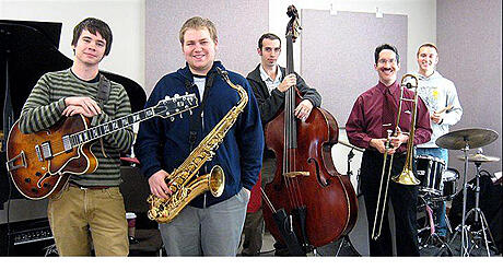 From left: Students Karl Morse on guitar, Jon Gibson on tenor saxophone, David Ashby on bass, VCU Director of Jazz Studies Antonio García on trombone and vocals and Dean Christesen on drums, performed as a jazz quintet for VCUarts-Qatar’s 10th anniversary celebration.

Photo courtesy of Antonio Garcia, director of Jazz Studies