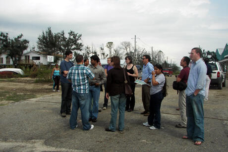 A small group surveys the damage from hurricane Katrina in Harrison County, Miss. Leaders learned that working together can better coordinate the recovery effort. Photo by Meghan Gough.
