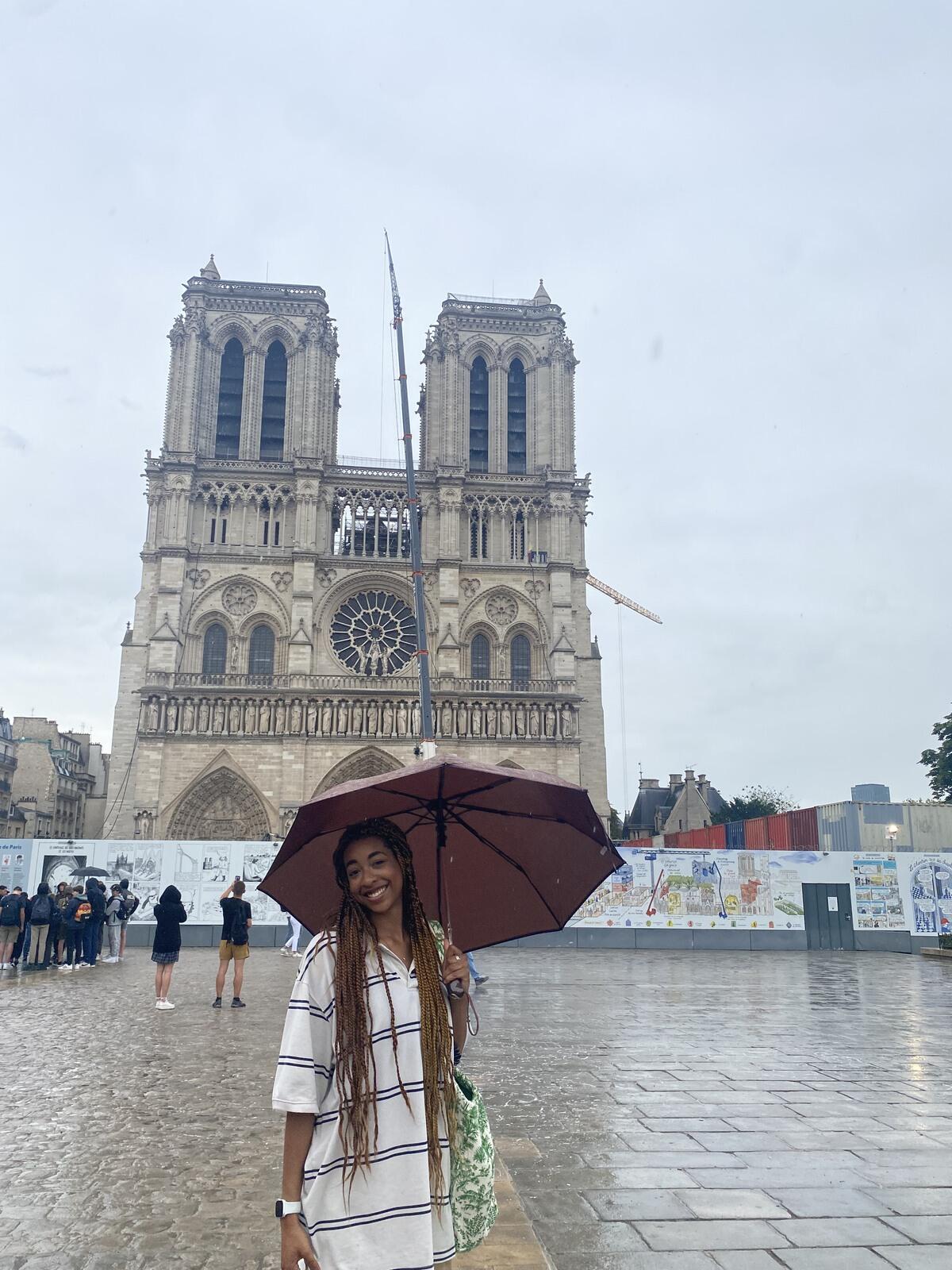 Ashanti Brantley in front of Notre Dame.