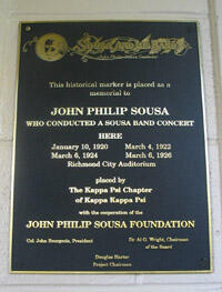 This new historical marker hangs in the entrance of Cary Street Gymnasium, once known as Richmond City Auditorium. The facility hosted four performances by the John Philip Sousa Band during the 1920s.

Photos by Malorie Janis, University News Services