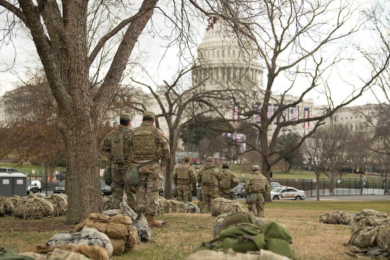 National Guard soldiers stationed outside of the U.S. Capitol building. 