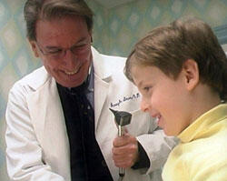 As a video camera captured the exam, Dr. Joe Laver, chair of pediatrics, gave this patient a clean bill of health. Laver was instrumental in initiating the ad project which will include future commercials touting the multi-disciplinary specialty care offered in the Department of Pediatrics at VCU.