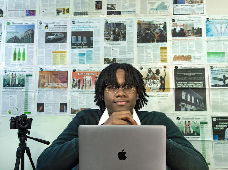 Arrick Wilson, a sophomore journalism major, serves as sports editor of the Commonwealth Times and started a magazine called The Black Creative. (Kevin Morley, Enterprise Marketing and Communications)