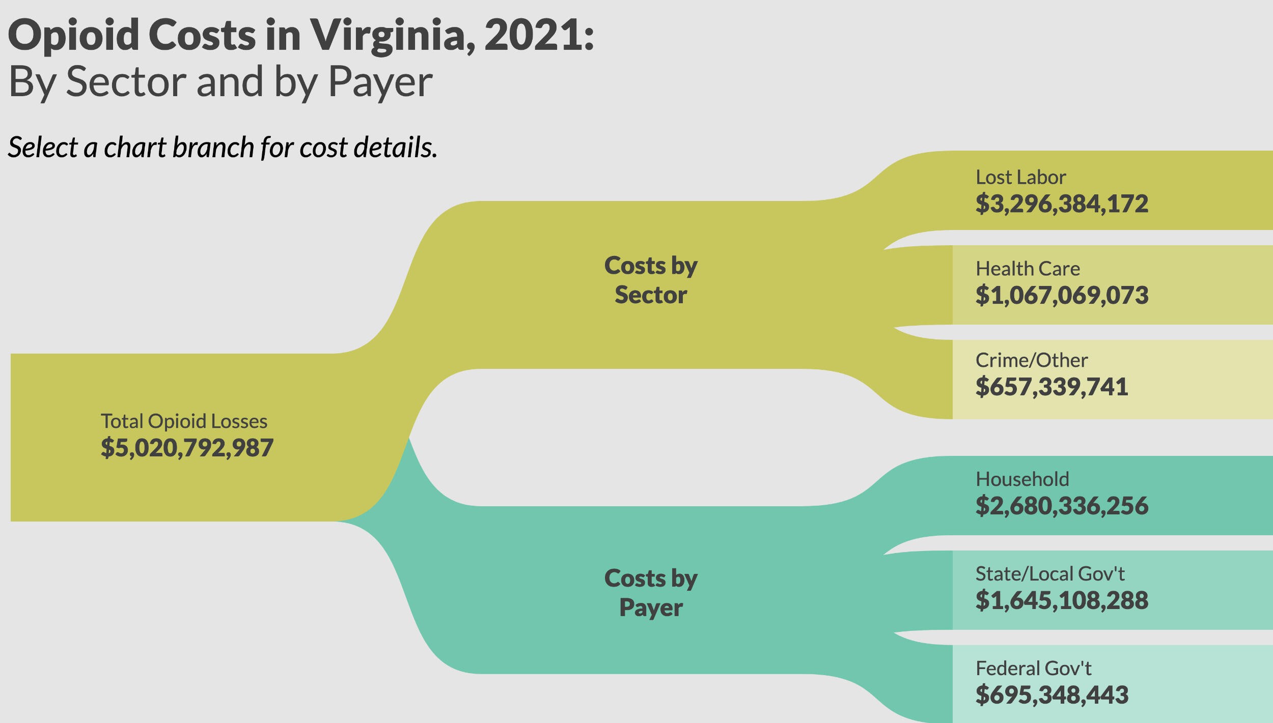 A graphic showing the economic costs of the opioid addiction in Virginia 