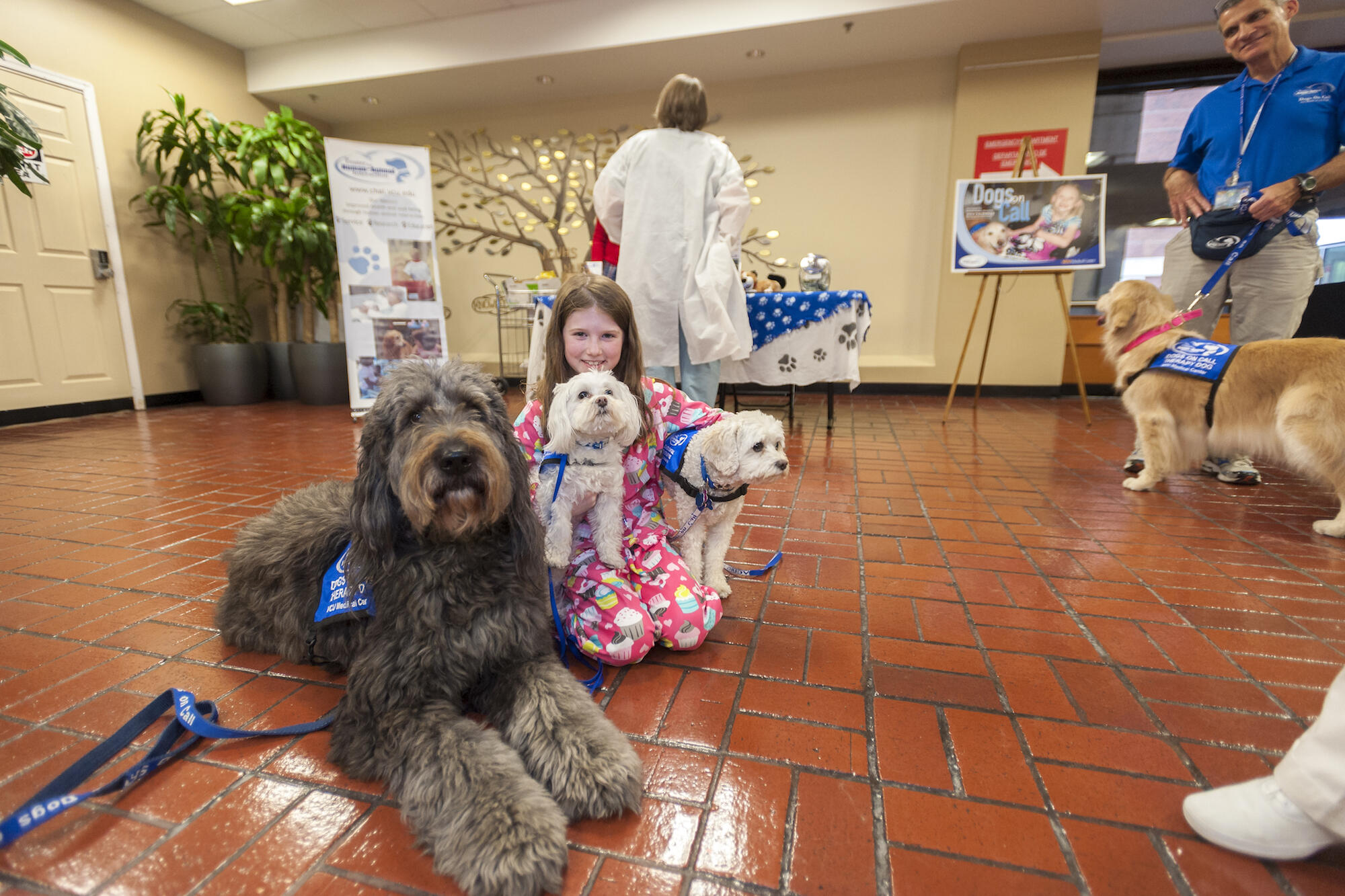 Therapy dogs from the Dogs on Call program brighten the days of patients at VCU Health. (Photo by Lindy Rodman, University Relations)