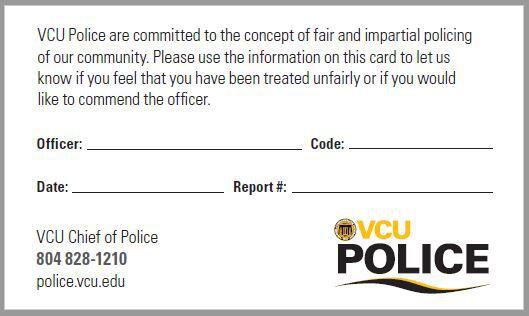 A sample V C U Police STOP card.