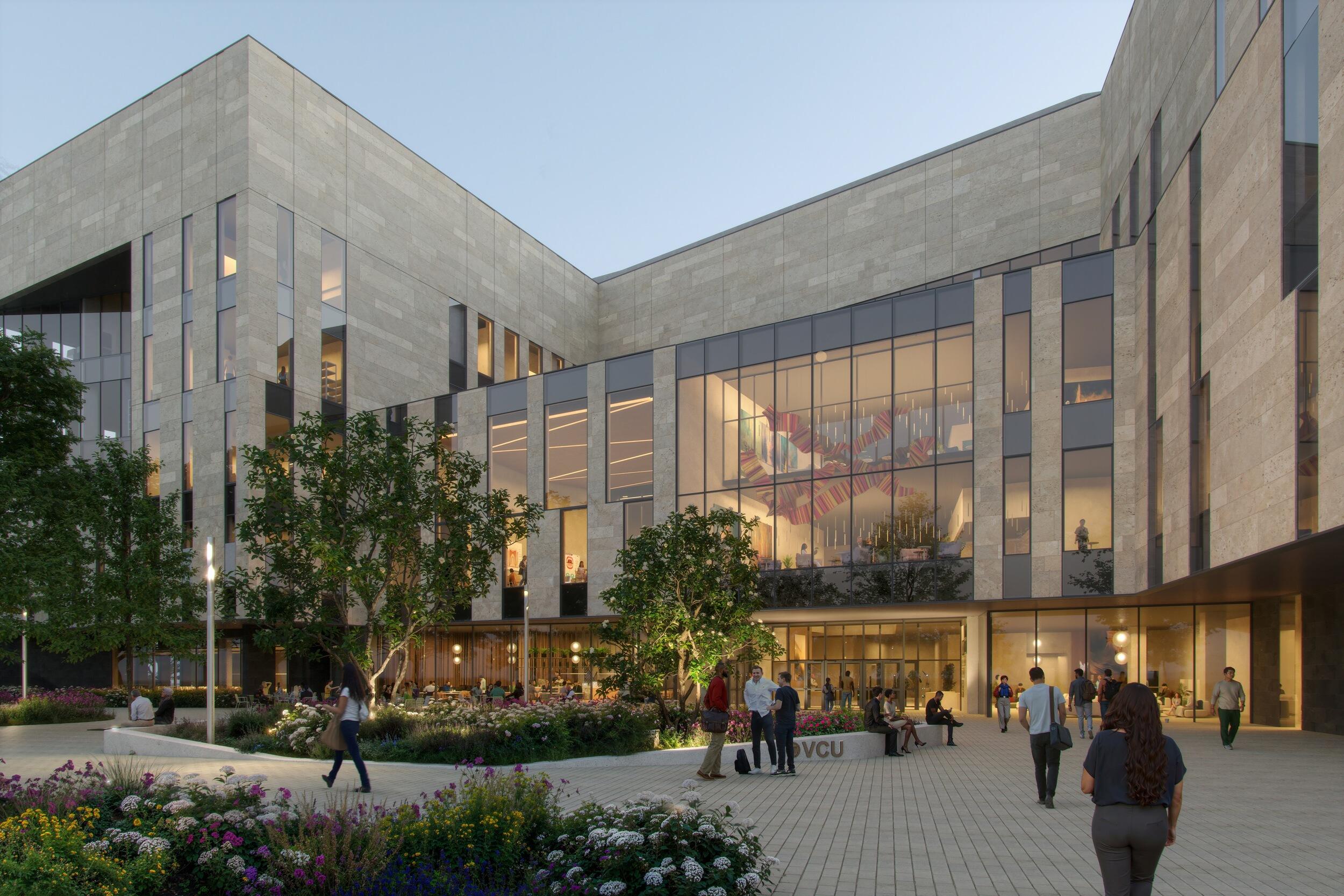 A digital rendering of the outside of a medical building. 