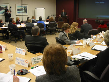 Attendees representing Virginia businesses and advocates for the disabled listened to Romano’s challenge for businesses not to reject qualified workers just because they have disabilities. He said VCU is at the forefront of a movement to get more businesses to hire those workers. “Businesses are the engine for social change,” said Romano. “If businesses see other businesses hiring people with disabilities, they will follow.” 

Photos by Mike Frontiero, University News Services
