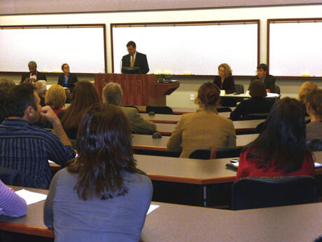 From left: Larry I. Palmer, LL.B, director, Health Policy and Law Initiative and professor, Department of Health Administration, VCU’s College of Allied Health Professions; Marian Moser Jones, Ph.D., assistant professor,  L. Douglas Wilder School of Government and Public Affairs and member of the Science, Technology and Society initiative; Carl F. Ameringer, Ph.D., professor of health policy and politics, VCU’s L. Douglas Wilder School of Government and Public Affairs; Jennifer M. Mellor, Ph.D., director of the Schroeder Center for Health Policy and associate professor of economics, College of William and Mary and Rick Mayes, Ph.D., professor of political science, University of Richmond, share their perspectives on health care reform.