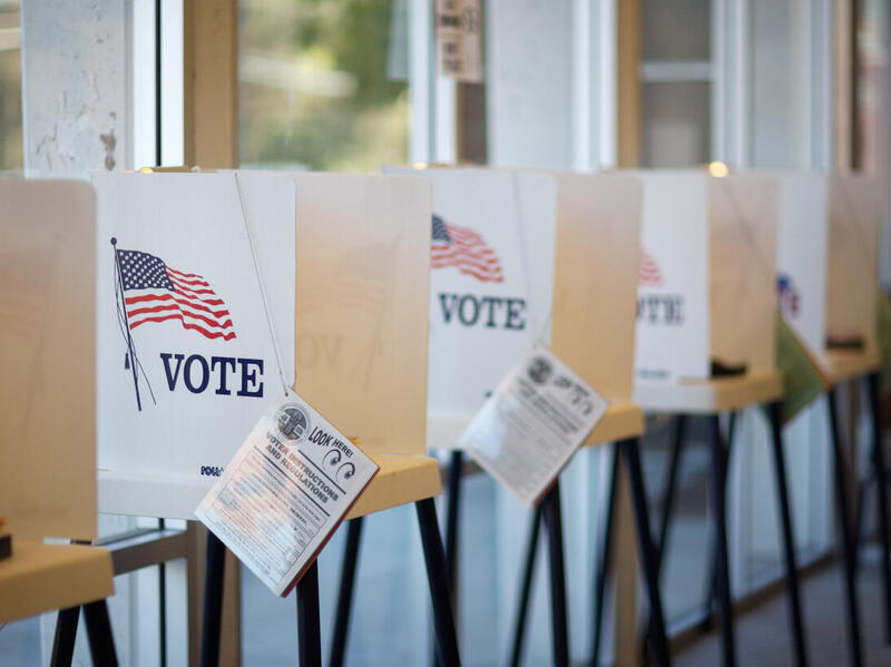 A row of voting booths.