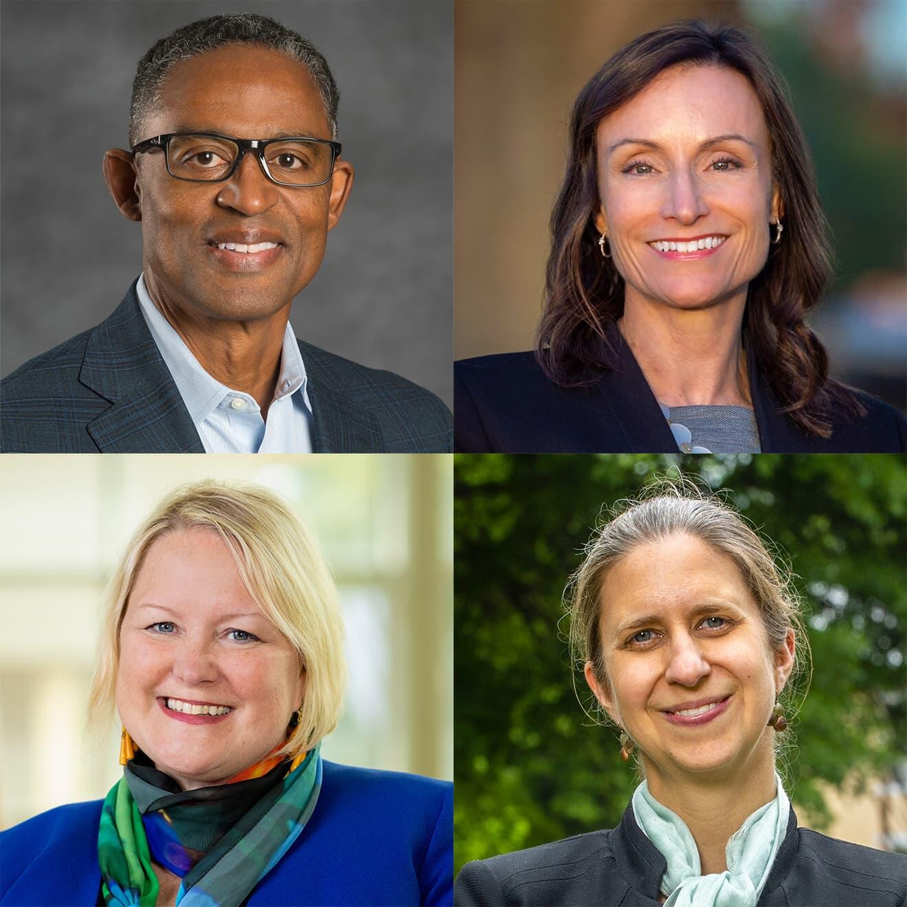 A photo of four people from the shoulders up. 