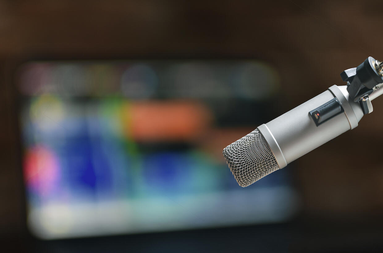 A microphone in a studio setting.