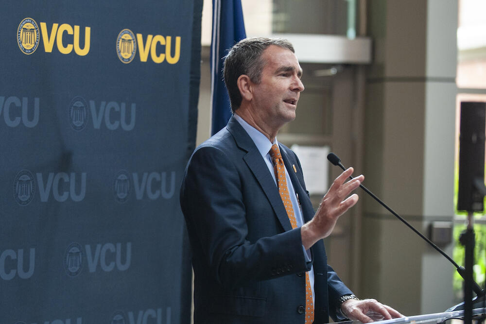 In May, Gov. Ralph Northam spoke at a VCU news conference announcing a $21.5 million award to the university's C. Kenneth and Dianne Wright Center for Clinical and Translational Research. The award from the National Institutes of Health will be used to promote and expand research and improve Virginians' access to treatments for diseases, including addiction. (Photo by Kevin Morley, University Relations)