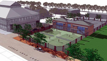 An aerial view of the Mary and Frances Youth Center