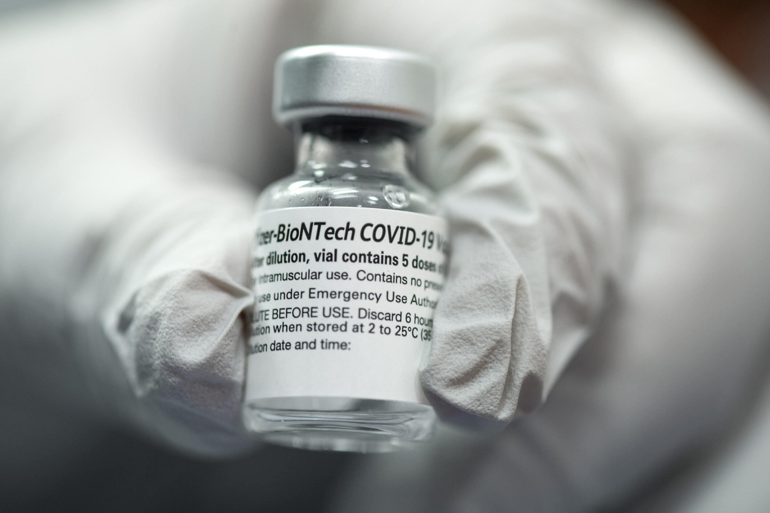 A vial of the Pfizer CIOVID-19 vaccine.