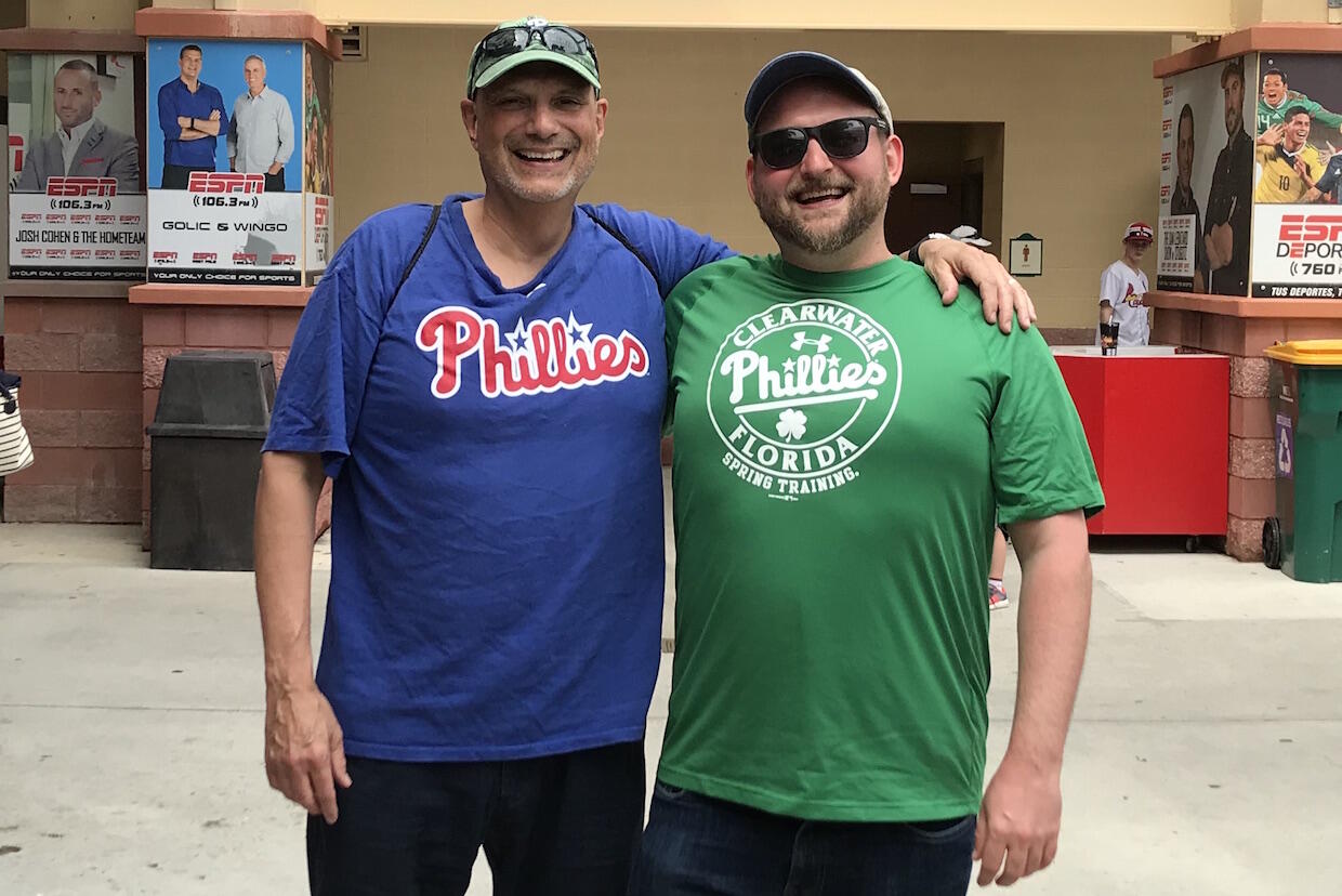 Michael, left, and Andrew Volpe, at a spring training baseball game in Jupiter, Florida.