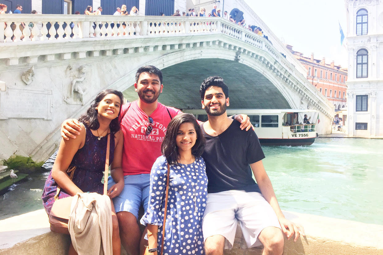 Chandana Muktipaty, Aniket Kulkarni, Joshna Seelam and Kashyap Venuthurupalli on a team trip to Italy
