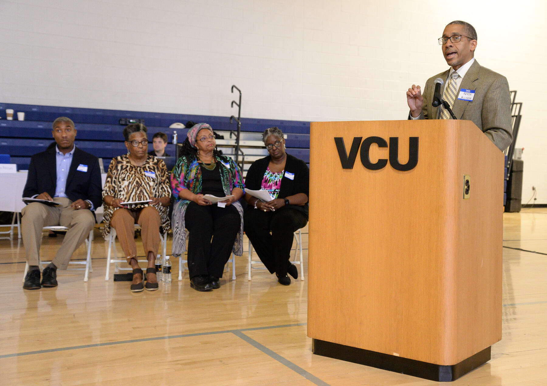 Kevin Allison, senior assistant to the president at Virginia Commonwealth University, speaks during the East Marshall Street Well Project community meeting. 