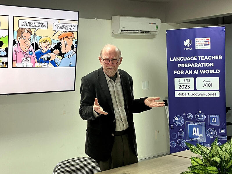 Robert Godwin-Jones, Ph.D., spent three weeks in Vietnam teaching workshops on how to integrate AI into language teaching. (Contributed photo)