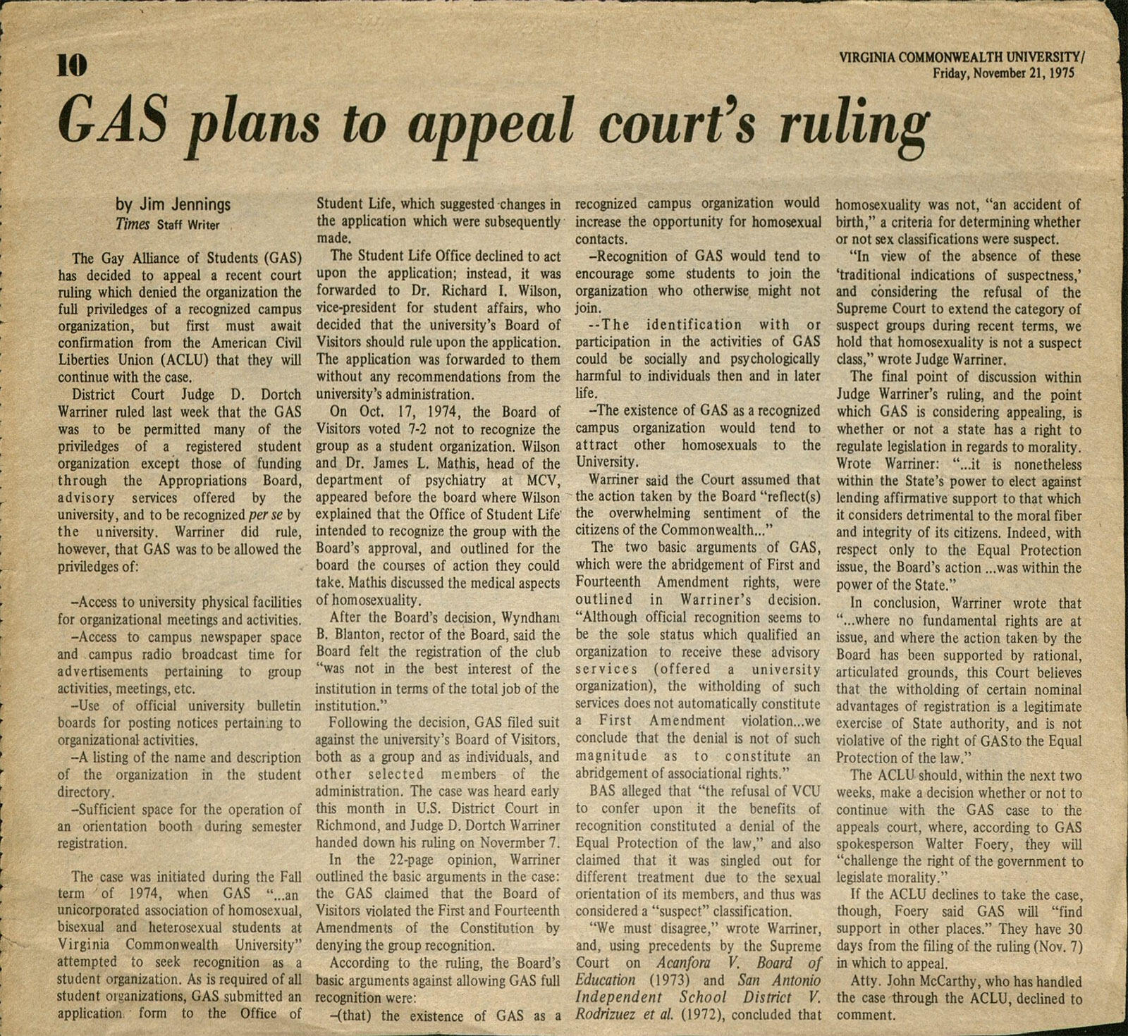 “GAS plans to appeal court’s ruling”
<br>The Commonwealth Times, Nov. 21, 1975

