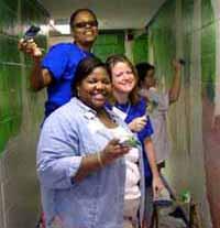Richmond community volunteers, along with VTCC and VCU Medical Center, staff came together to spruce up VCU’s Virginia Treatment Center for Children. Activities included touch-up paint on doors, working in the garden, staining benches and painting murals.

Photo by Jann Centanni, United Healthcare of the Mid-Atlantic
