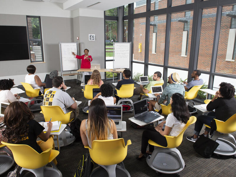 A classroom full of students and an instructor.