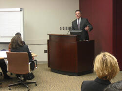 Neil Romano, president and cofounder of America’s Strength Foundation, addresses the Virginia Commonwealth University Workplace Supports Business Roundtable.

